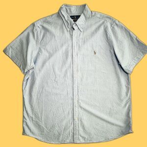 Polo Ralph Lauren Untucked Fit Blue Cotton Short Sleeve Shirt Pony Logo Size XL